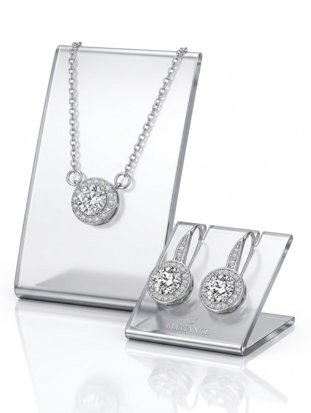 Elegant Bridal Halo Set — Genuine Swarovski Crystal | Silver Overlay